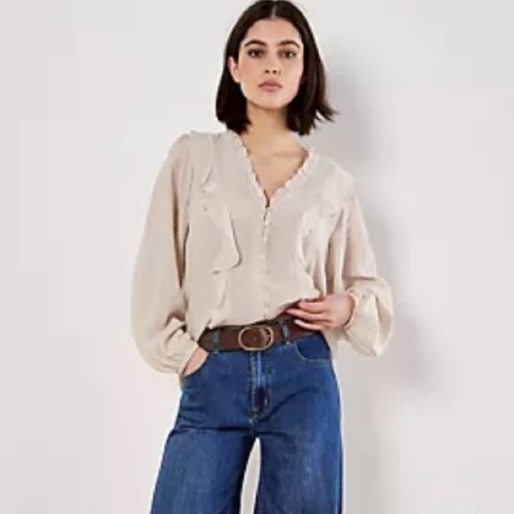 Apricot Vertical Ruffle Shimmer Slub Shirt NWT - Picture 4 of 10